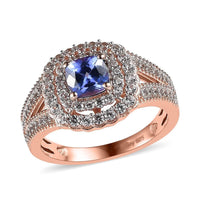 Premium Tanzanite and White Zircon Split Shank Ring in Vermeil Rose Gold Over Sterling Silver 1.85 ctw