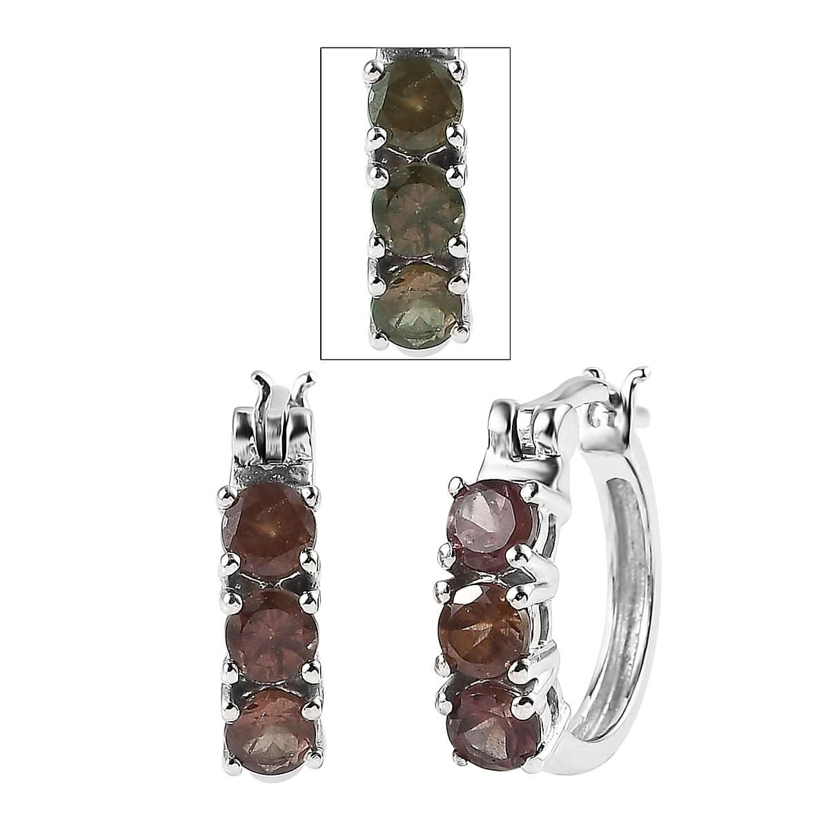 Bekily Color Change Garnet Hoop Earrings in Platinum Over Sterling Silver 2.00 ctw
