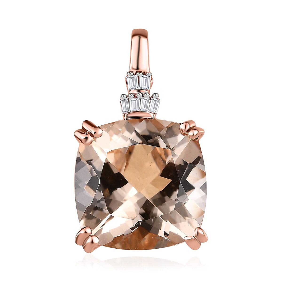 Luxoro 14K Rose Gold AAA Marropino Morganite and G-H I2 Diamond Pendant 5.15 ctw