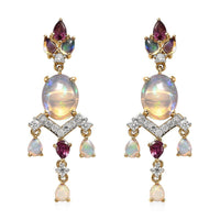 Ethiopian Welo Opal and Multi Gemstone Floral Chandelier Earrings in Vermeil Yellow Gold Over Sterling Silver 5.75 ctw