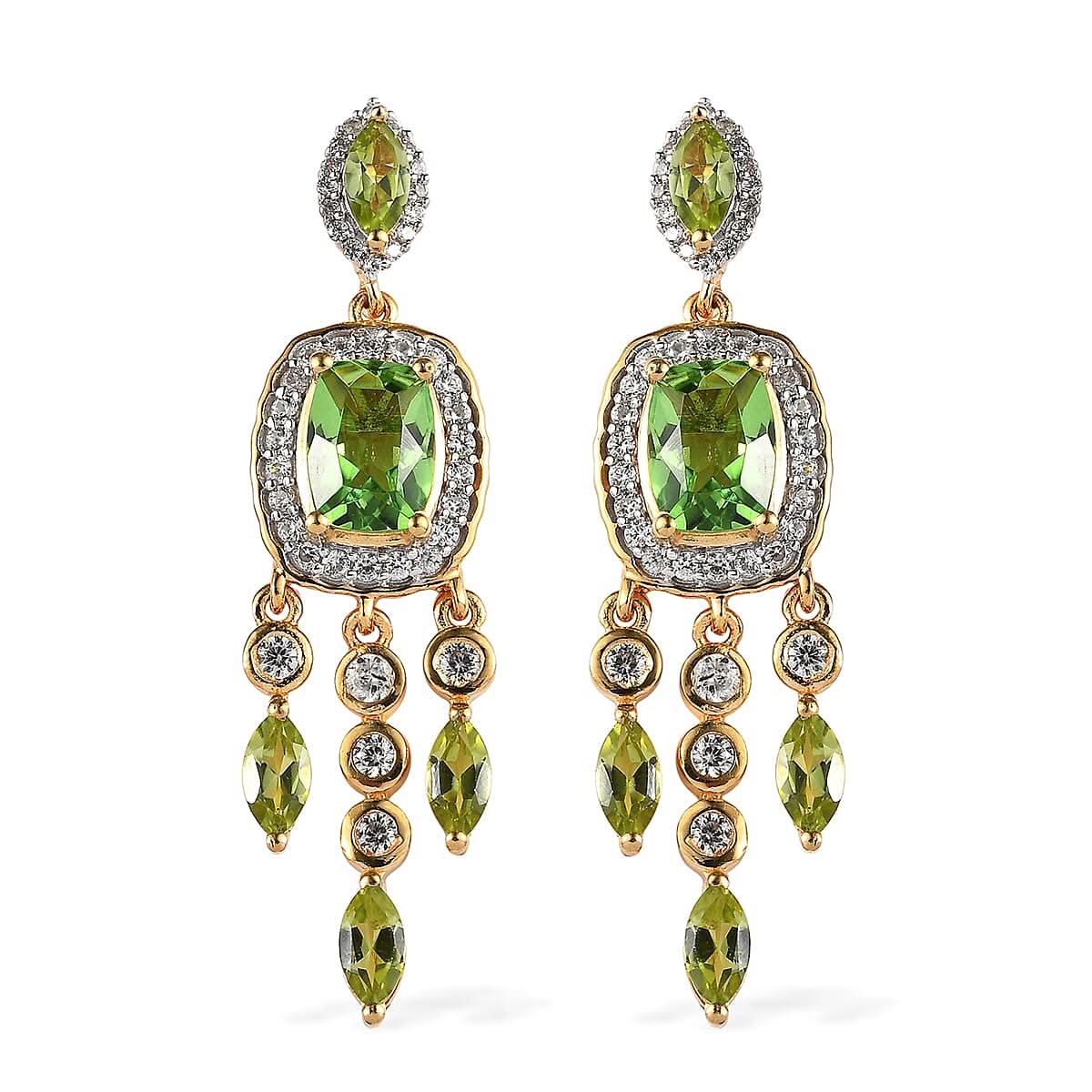 Chartreuse Quartz (Triplet) and Multi Gemstone Dangling Earrings in Vermeil Yellow Gold Over Sterling Silver 6.40 ctw