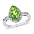 Chartreuse Quartz (Triplet) and White Zircon Halo Ring in Platinum Over Sterling Silver (Size 10.0) 2.85 ctw - Sticky add to cart bar