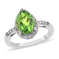 Chartreuse Quartz (Triplet) and White Zircon Halo Ring in Platinum Over Sterling Silver (Size 10.0) 2.85 ctw