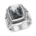 Artisan Crafted White Buffalo Men's Ring in Sterling Silver 11.75 ctw - Sticky add to cart bar