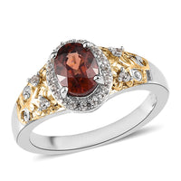 Premium Red Zircon and White Zircon Ring in Vermeil Yellow Gold and Platinum Over Sterling Silver 1.70 ctw