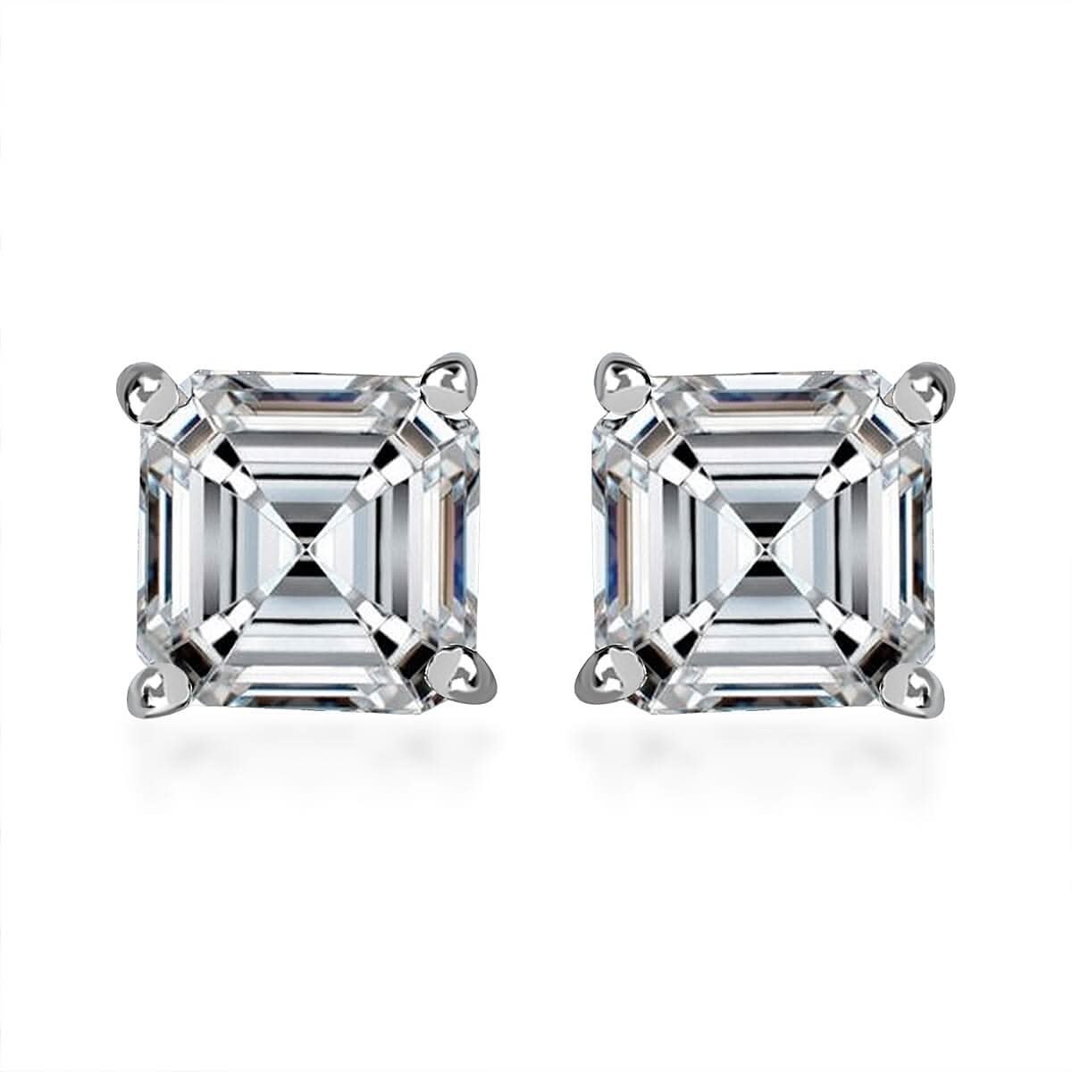 Asscher Cut Moissanite Solitaire Stud Earrings in Platinum Over Sterling Silver 1.35 ctw