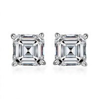 Asscher Cut Moissanite Solitaire Stud Earrings in Platinum Over Sterling Silver 1.35 ctw
