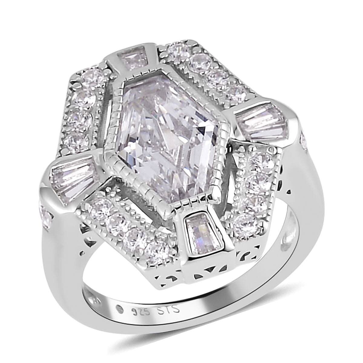 Lustro Stella Finest CZ Ring in Platinum Over Sterling Silver (Size 10.0) 5.40 ctw