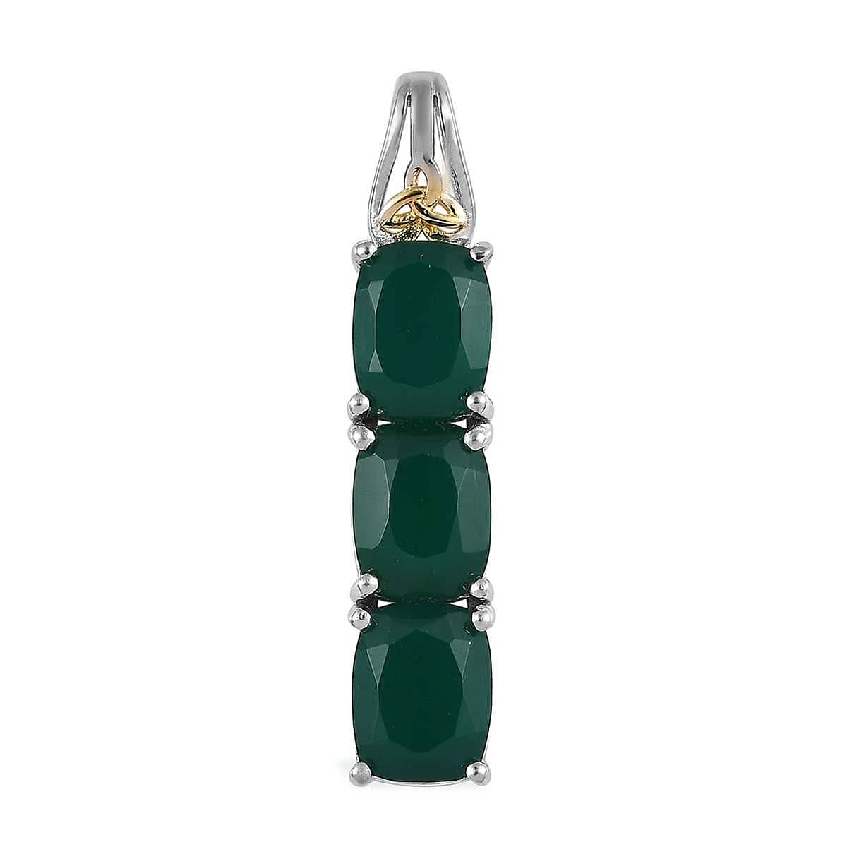 Karis Verde Onyx 6.35 ctw 3 Stone Pendant in 18K YG Plated and Platinum Bond