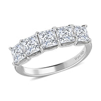 Asscher Cut Moissanite 5 Stone Ring in Platinum Over Sterling Silver (Size 10.0) 1.85 ctw