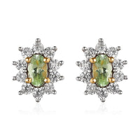 Premium Tsavorite Garnet and White Zircon Floral Stud Earrings in Vermeil Yellow Gold Over Sterling Silver 1.25 ctw