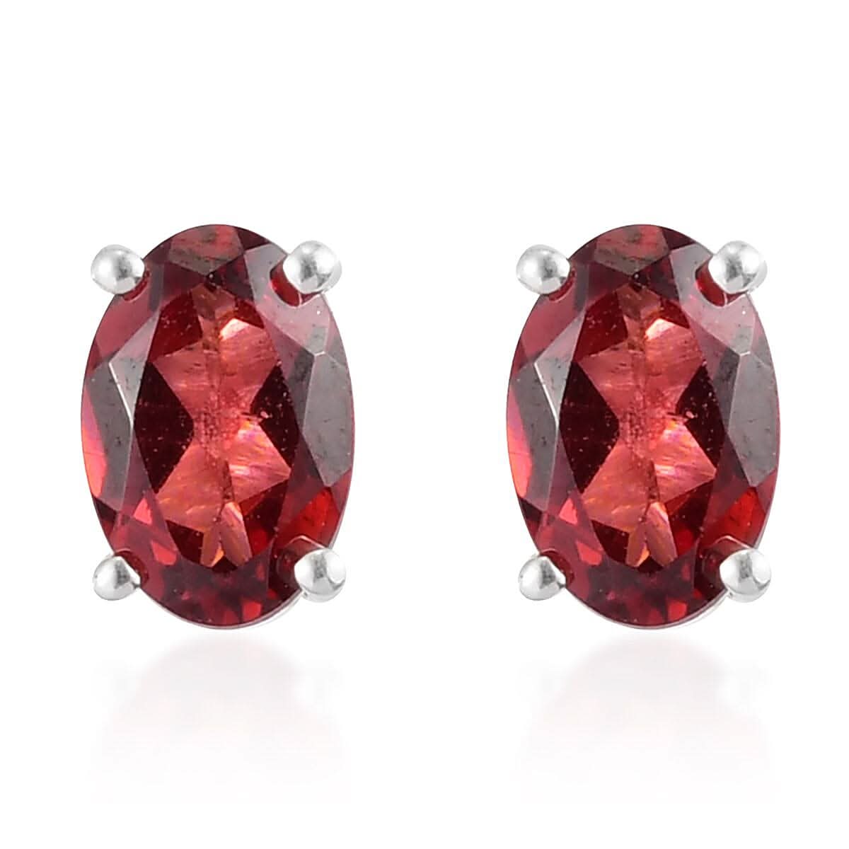 Lotus Garnet Solitaire Stud Earrings in Sterling Silver 1.15 ctw