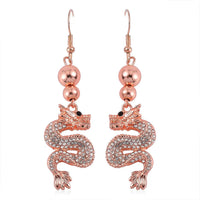 White and Black Austrian Crystal Dragon Earrings in Silvertone