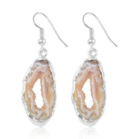 Pink Geode Slice Earrings in Silvertone 28.80 ctw