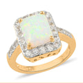 Lab Created Opal and White Zircon Ring in 14K Yellow Gold Over Sterling Silver (Size 7.0) 1.50 ctw - Sticky add to cart bar