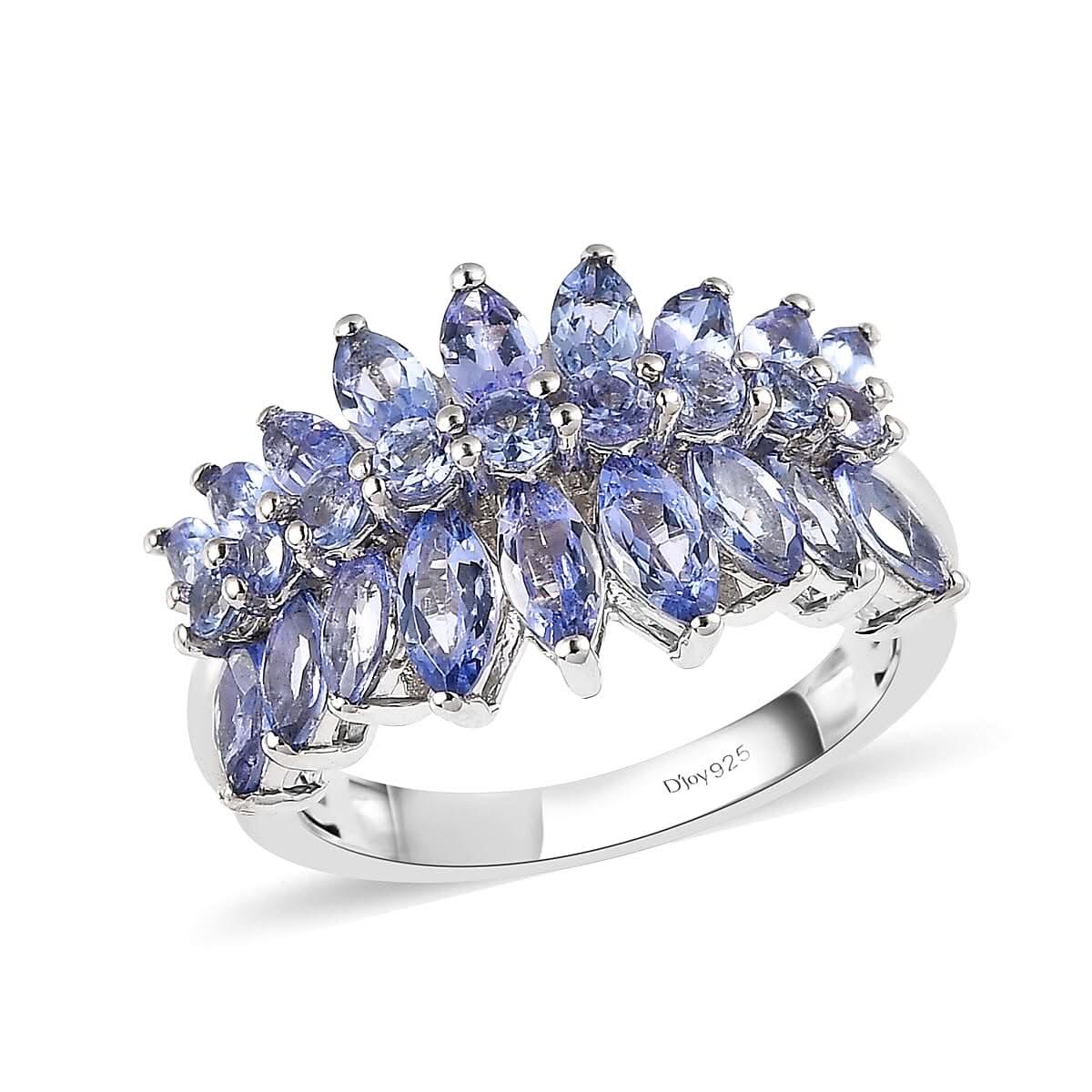Tanzanite Cluster Ring in Platinum Over Sterling Silver 2.40 ctw