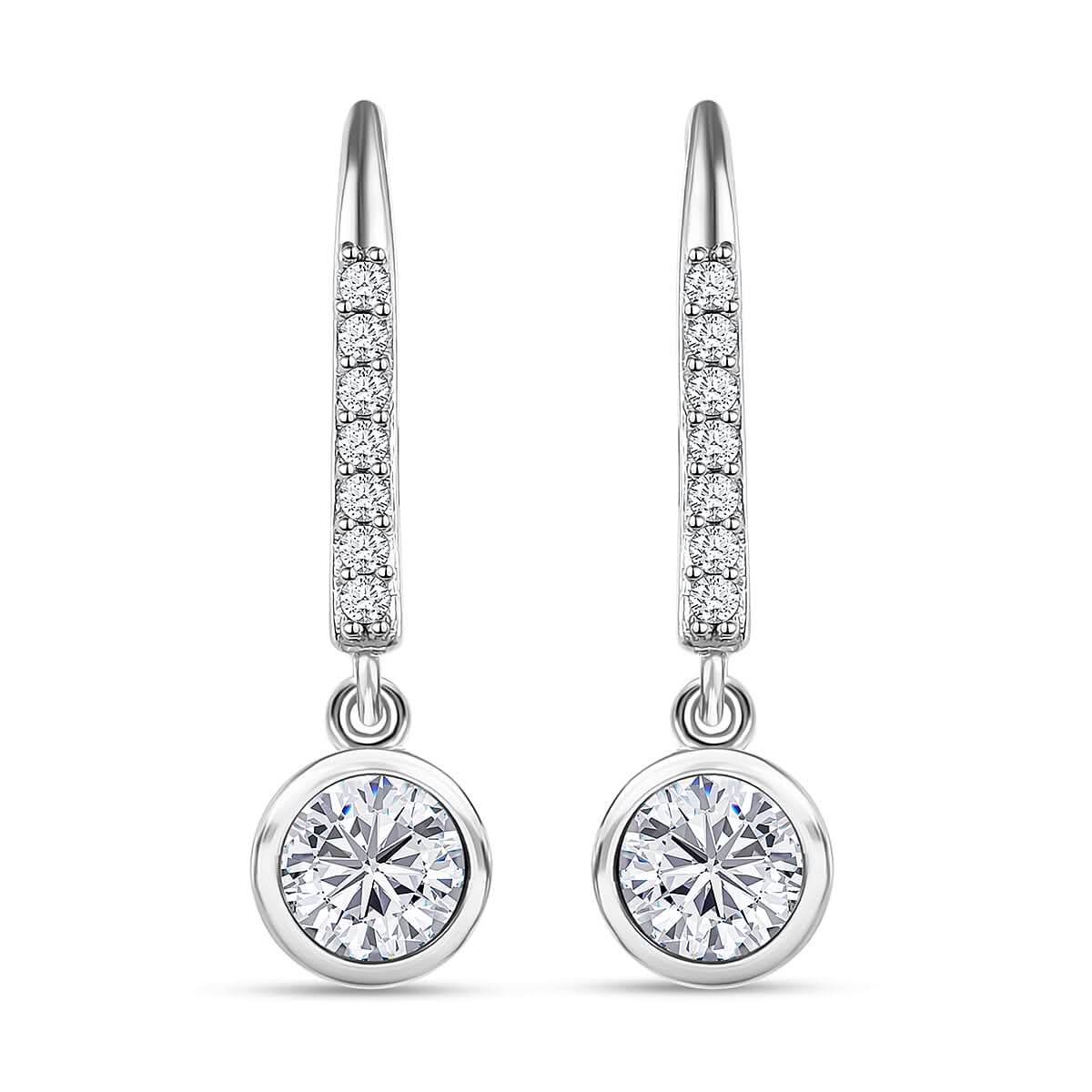 Moissanite Lever Back Earrings in Platinum Over Sterling Silver 1.90 ctw