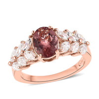 Red Apatite and Moissanite Ring in Vermeil Rose Gold Over Sterling Silver 2.50 ctw