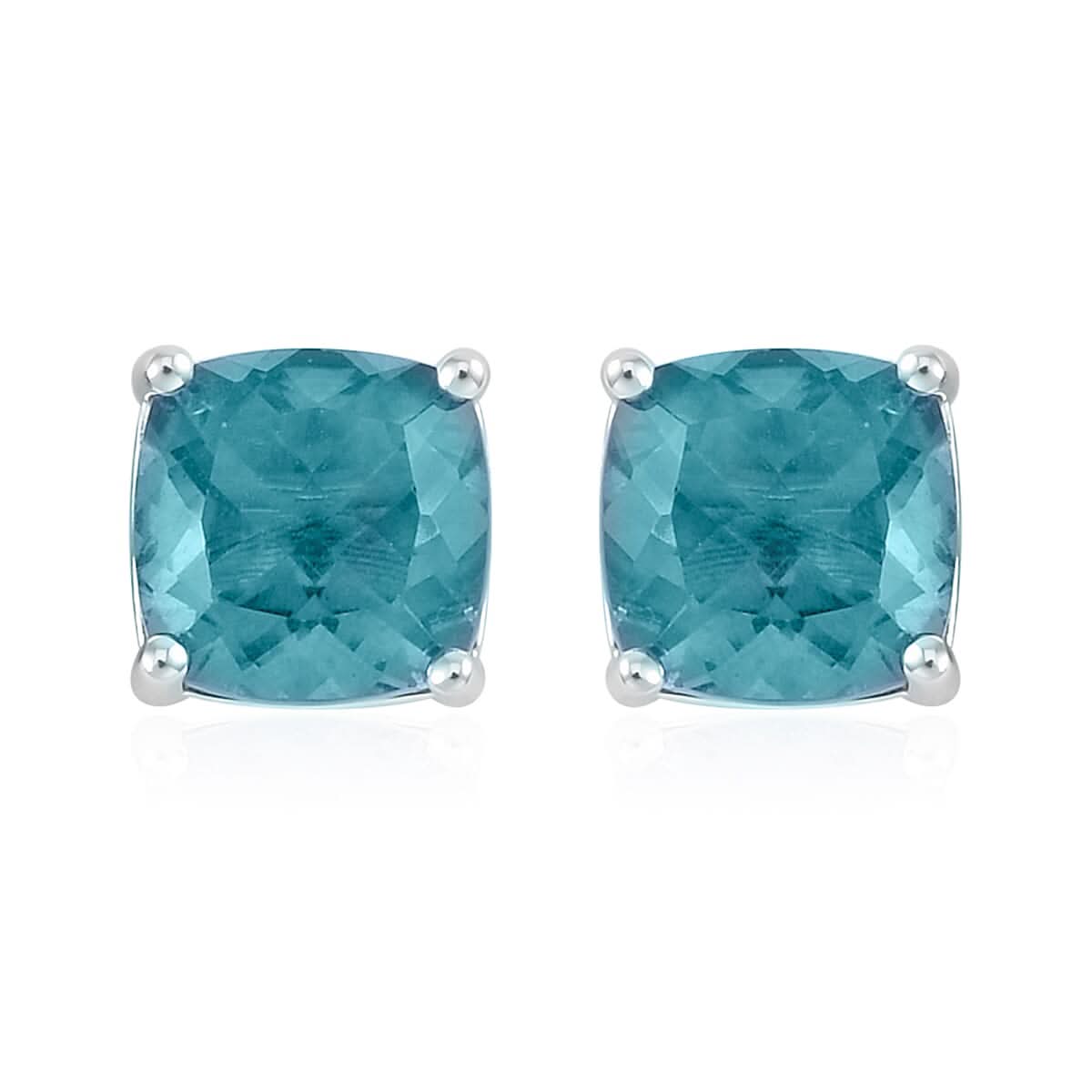 Teal Fluorite Solitaire Stud Earrings in Rhodium Over Sterling Silver 5.25 ctw