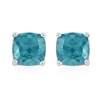 Teal Fluorite Solitaire Stud Earrings in Rhodium Over Sterling Silver 5.25 ctw