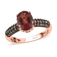 Red Apatite and Natural Champagne Diamond Ring in Vermeil Rose Gold Over Sterling Silver 2.15 ctw