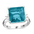 Asscher Cut Teal Fluorite and White Topaz Ring in Sterling Silver (Size 10.0) 10.20 ctw - Sticky add to cart bar