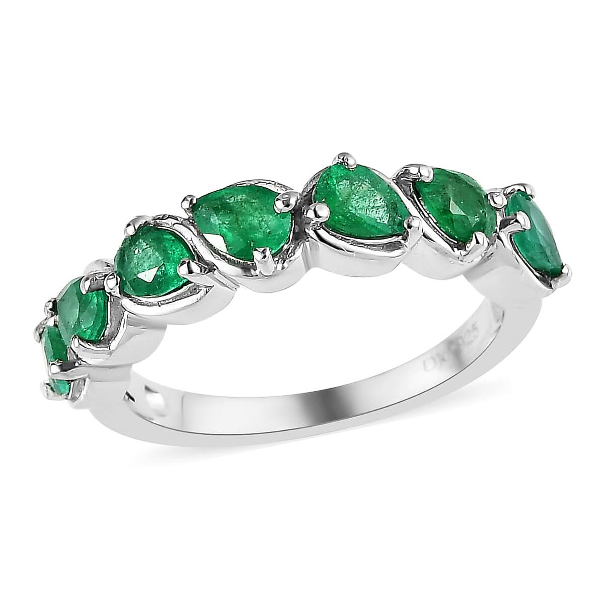 AAA Kagem Zambian Emerald 7 Stone Ring in Platinum Over Sterling Silver 1.00 ctw