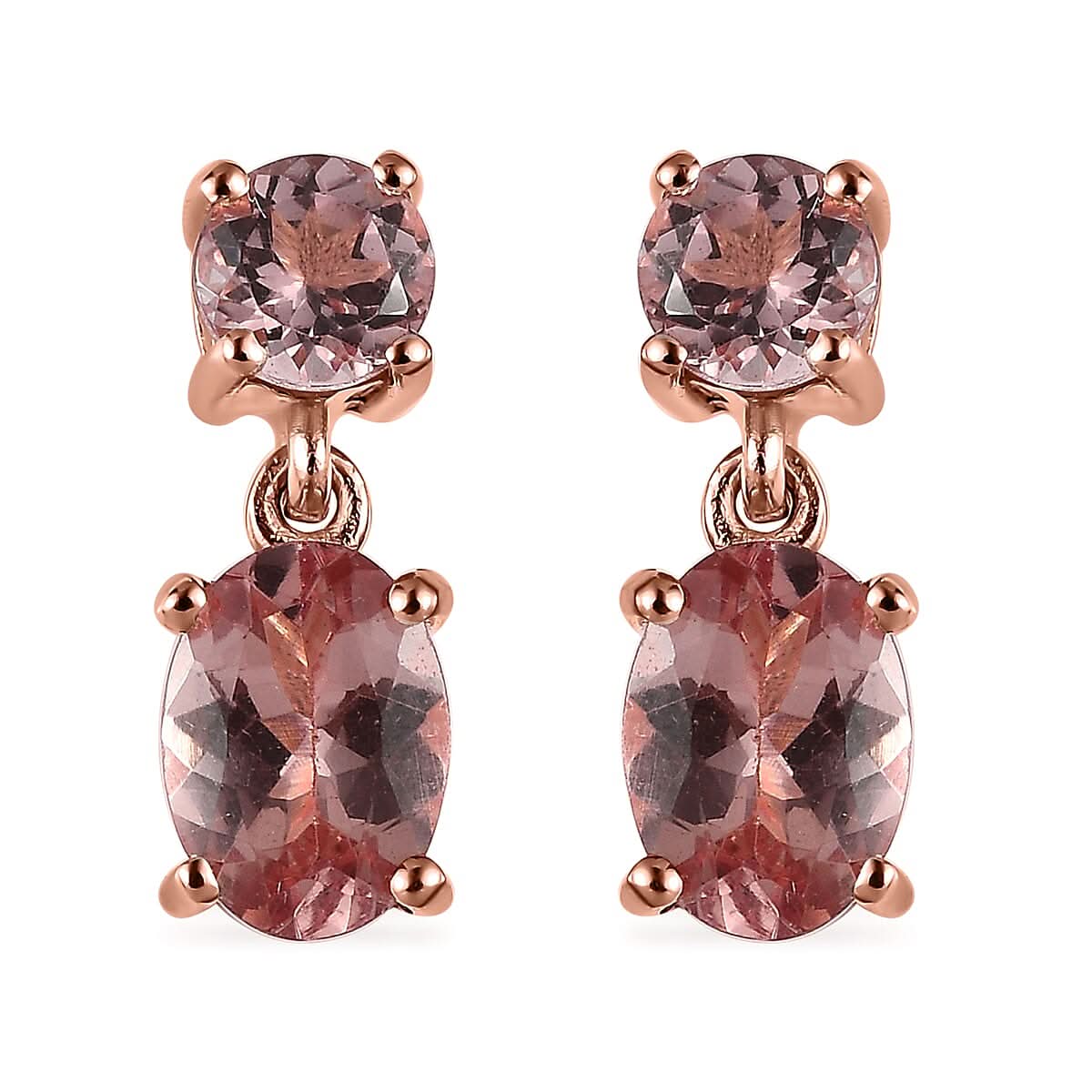 Red Rose Apatite Dangling Earrings in Vermeil Rose Gold Over Sterling Silver 2.15 ctw