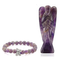 Hand Carved Amethyst Guardian Angel with Matching Beaded Stretch Bracelet - Sticky add to cart bar