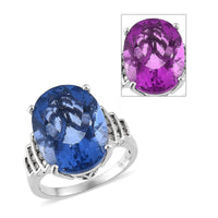 Color Change Fluorite and White Zircon Ring in Platinum Over Sterling Silver 11.00 ctw