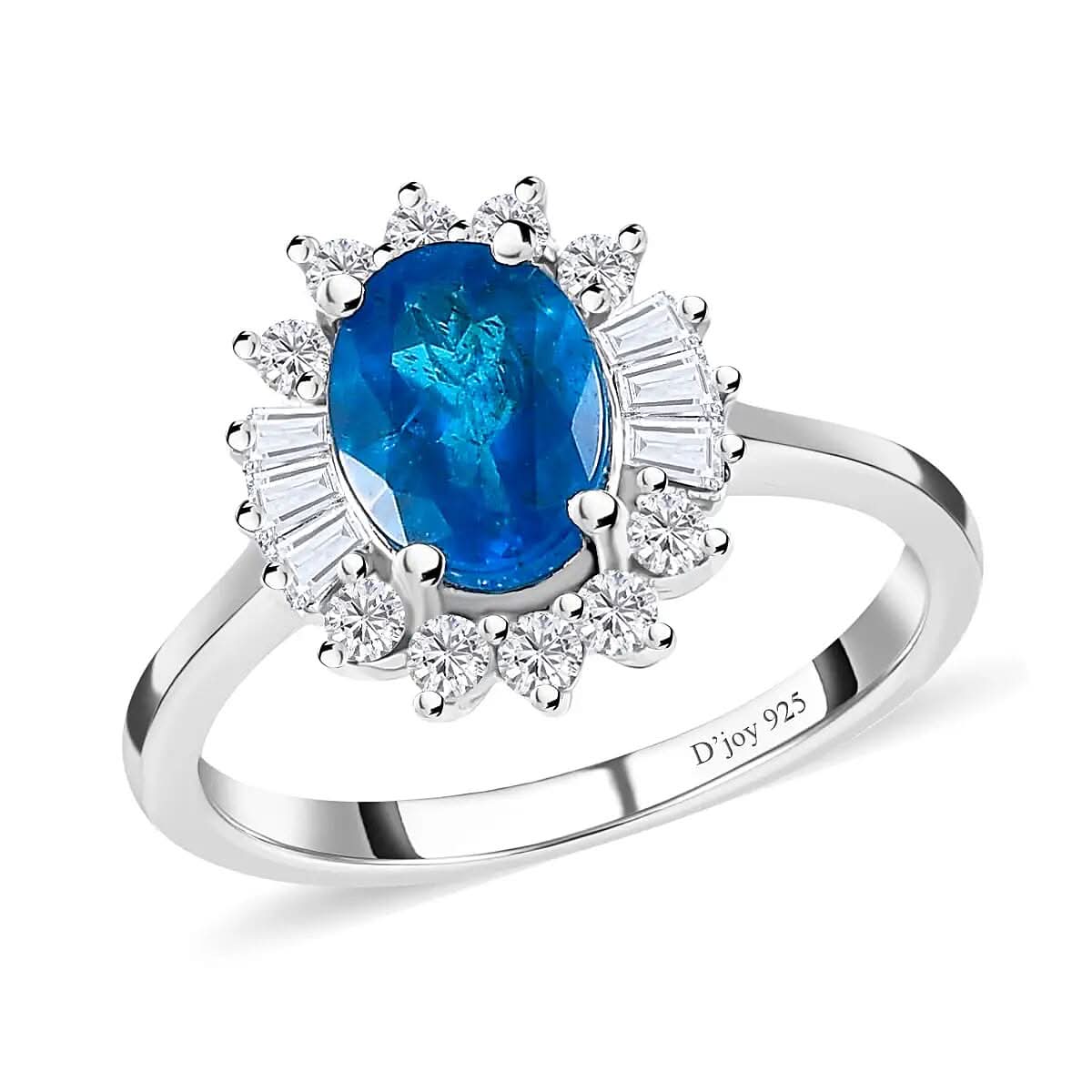 Malgache Neon Apatite and White Zircon Halo Ring in Platinum Over Sterling Silver 1.75 ctw
