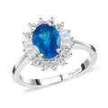 Malgache Neon Apatite and White Zircon Halo Ring in Platinum Over Sterling Silver 1.75 ctw - Sticky add to cart bar