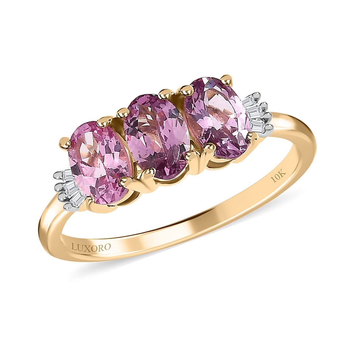 Luxoro 10K Yellow Gold Premium Narsipatnam Purple Spinel, Diamond (G-H, I2) 3 Stone Ring (Size 10.0) 1.50 ctw