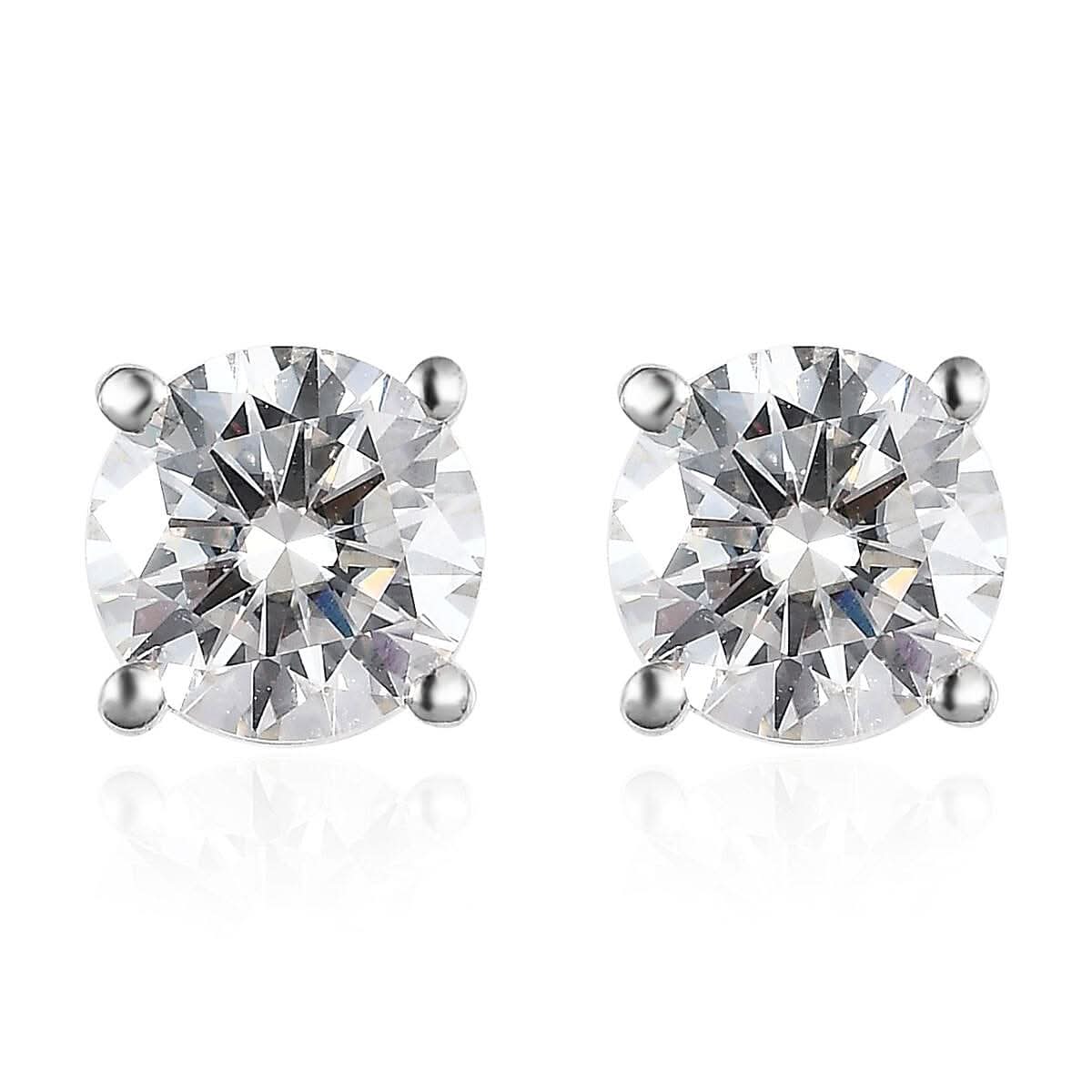 Moissanite Solitaire Stud Earrings in Platinum Over Sterling Silver 1.90 ctw