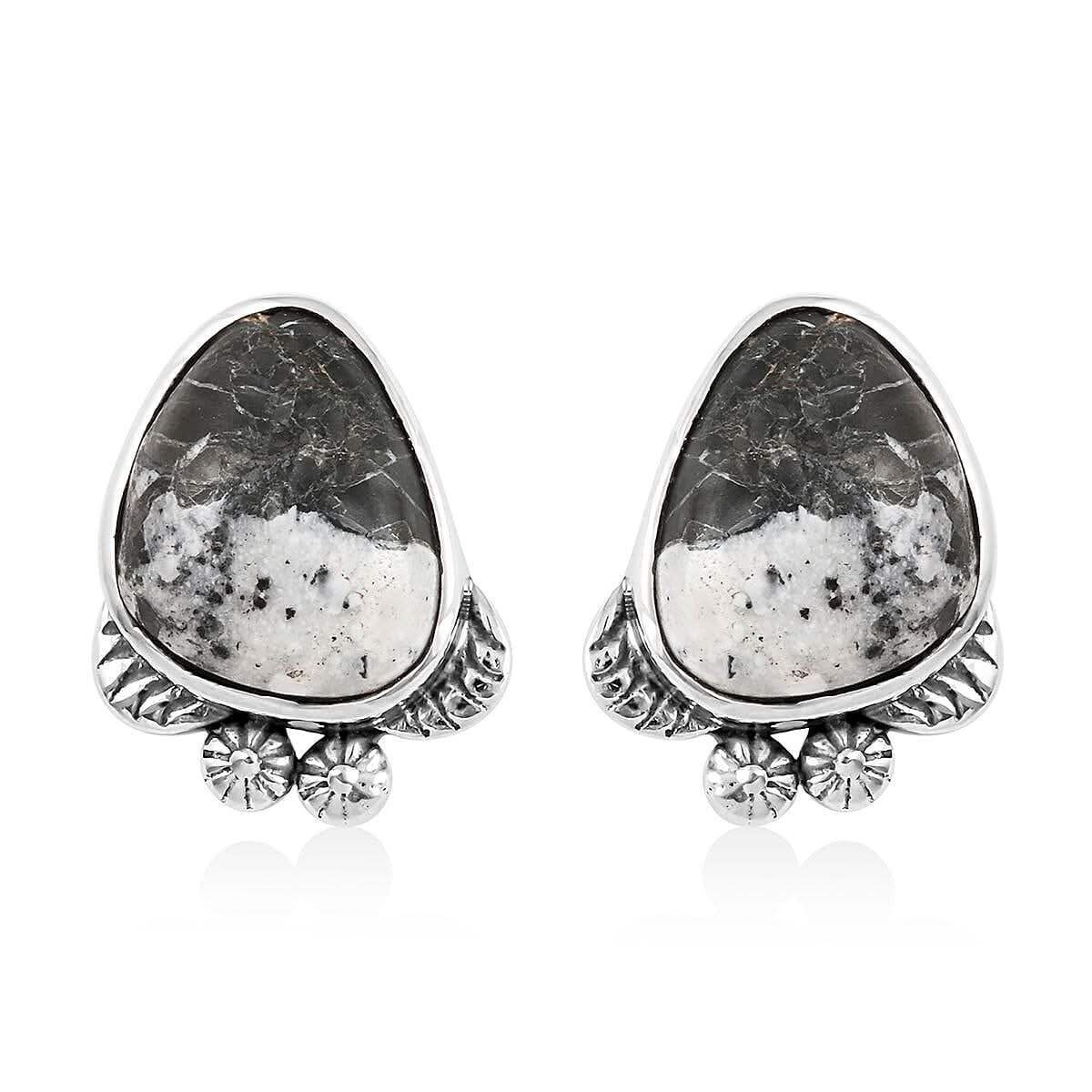 Artisan Crafted White Buffalo Earrings in Sterling Silver 9.00 ctw