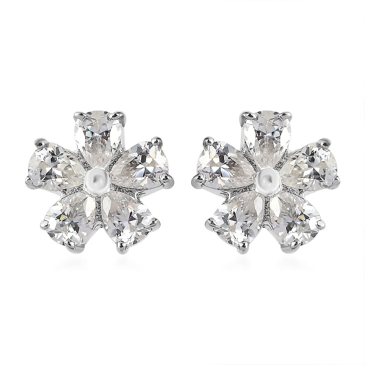 Moissanite Floral Stud Earrings in Platinum Over Sterling Silver 1.40 ctw