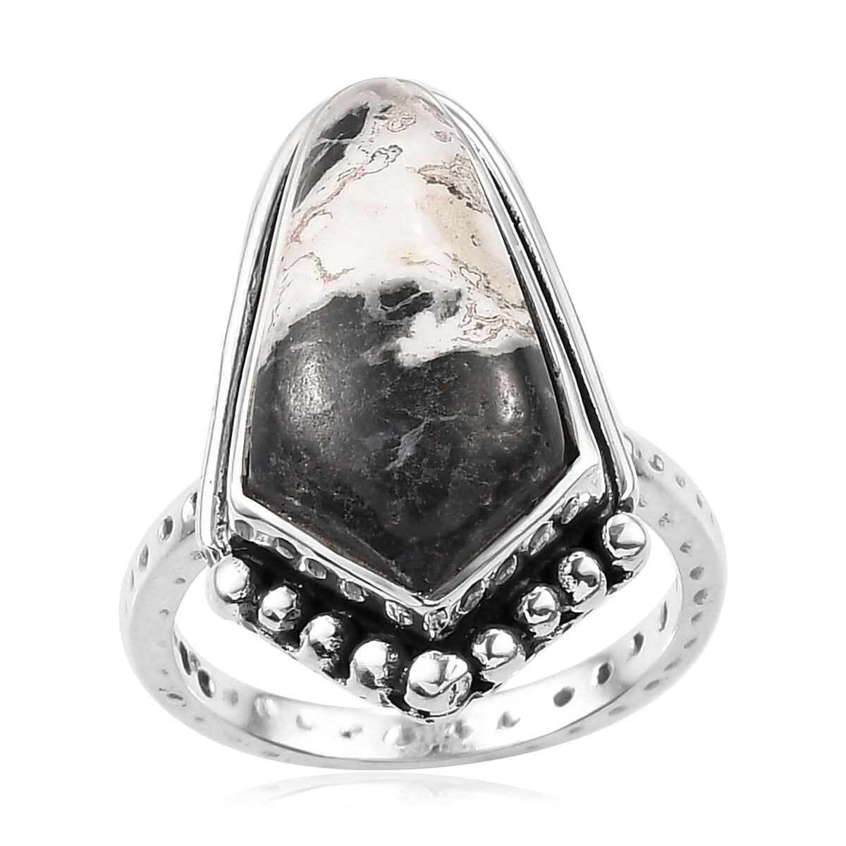 Artisan Crafted White Buffalo Solitaire Ring in Sterling Silver 8.10 ctw