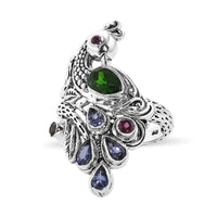 Bali Legacy Chrome Diopside, Multi Gemstone Peacock Ring in Sterling Silver (Size 10.0) 1.75 ctw