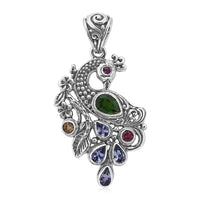 Bali Legacy Chrome Diopside and Multi Gemstone Peacock Pendant in Sterling Silver 1.85 ctw