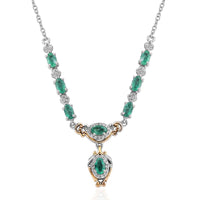 AAA Kagem Zambian Emerald and White Zircon Necklace 18-20 Inches in Vermeil Yellow Gold and Platinum Over Sterling Silver 2.50 ctw