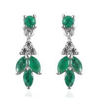 AAA Kagem Zambian Emerald and White Zircon Earrings in Platinum Over Sterling Silver 0.70 ctw