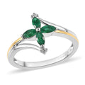 AAA Kagem Zambian Emerald and White Zircon Floral Ring in Vermeil YG and Platinum Over Sterling Silver 0.35 ctw - Sticky add to cart bar