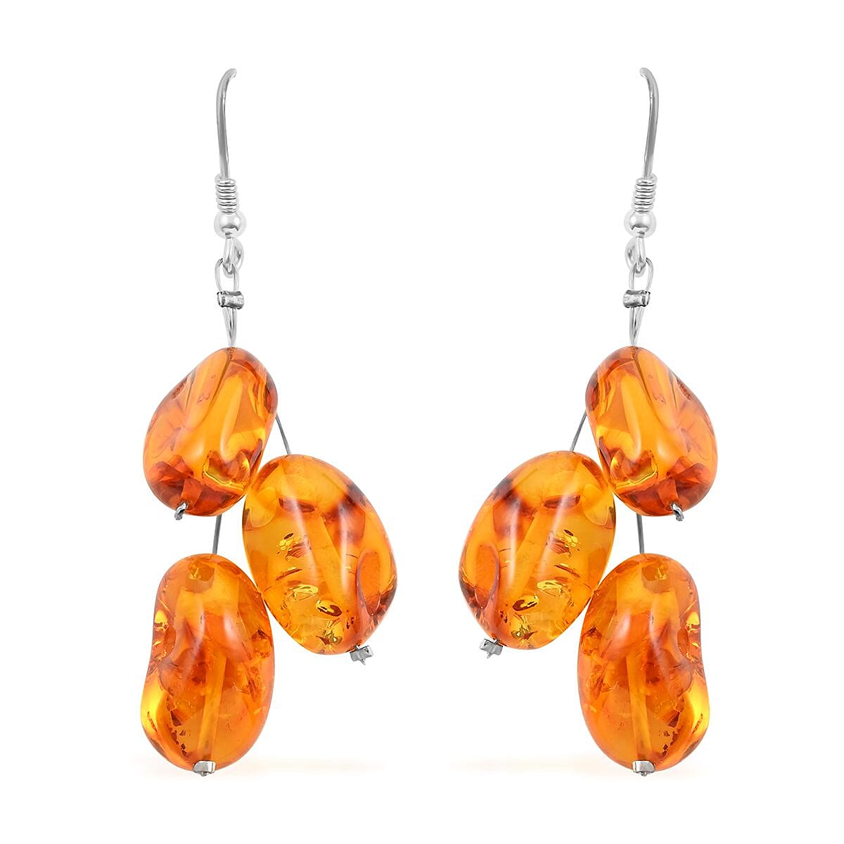 Baltic Amber 3 Drop Earrings in Sterling Silver