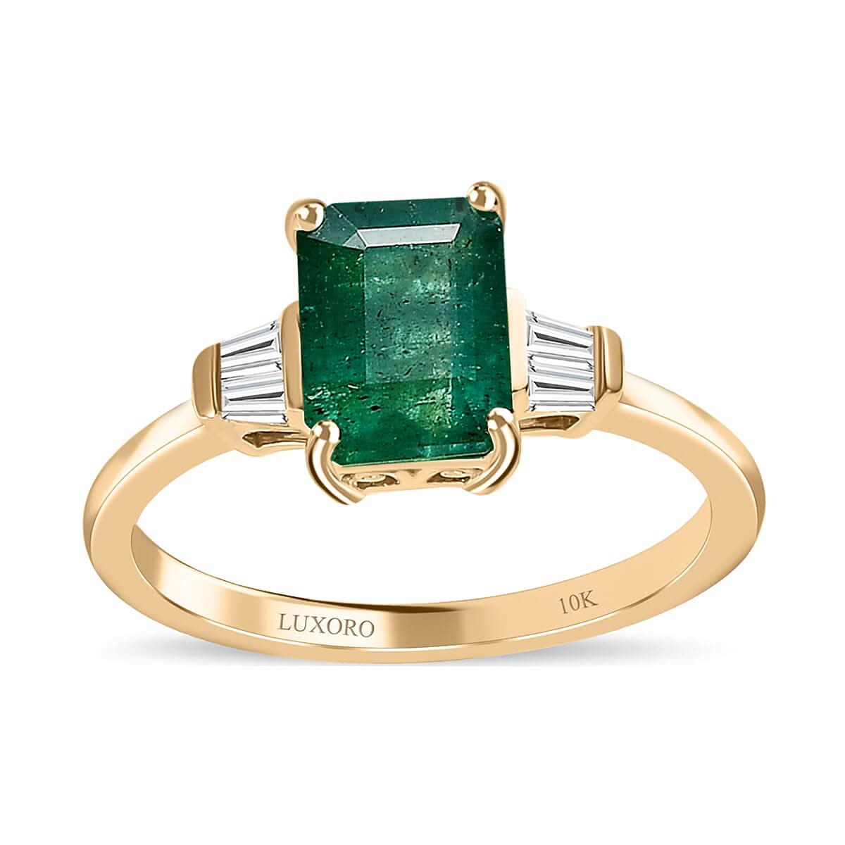 Luxoro 10K Yellow Gold AAA Kagem Zambian Emerald and G-H I3 Diamond Ring (Size 10.0) 1.70 ctw