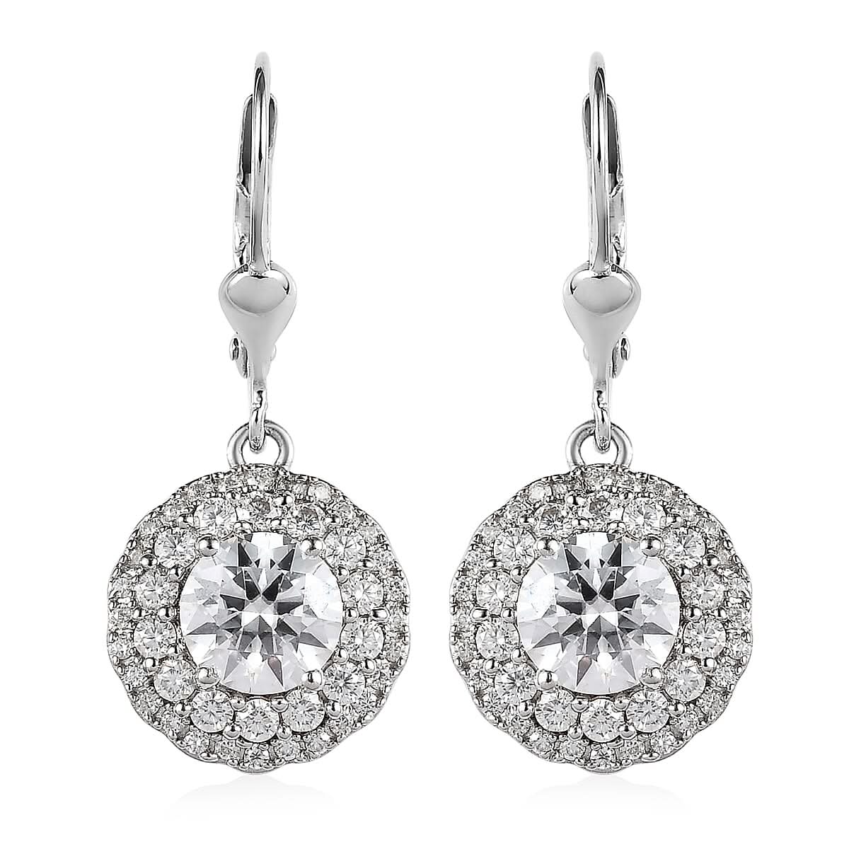 TLV Moissanite (Rnd 6.5mm) Lever Back Earrings in Platinum Over Sterling Silver 2.85 ctw