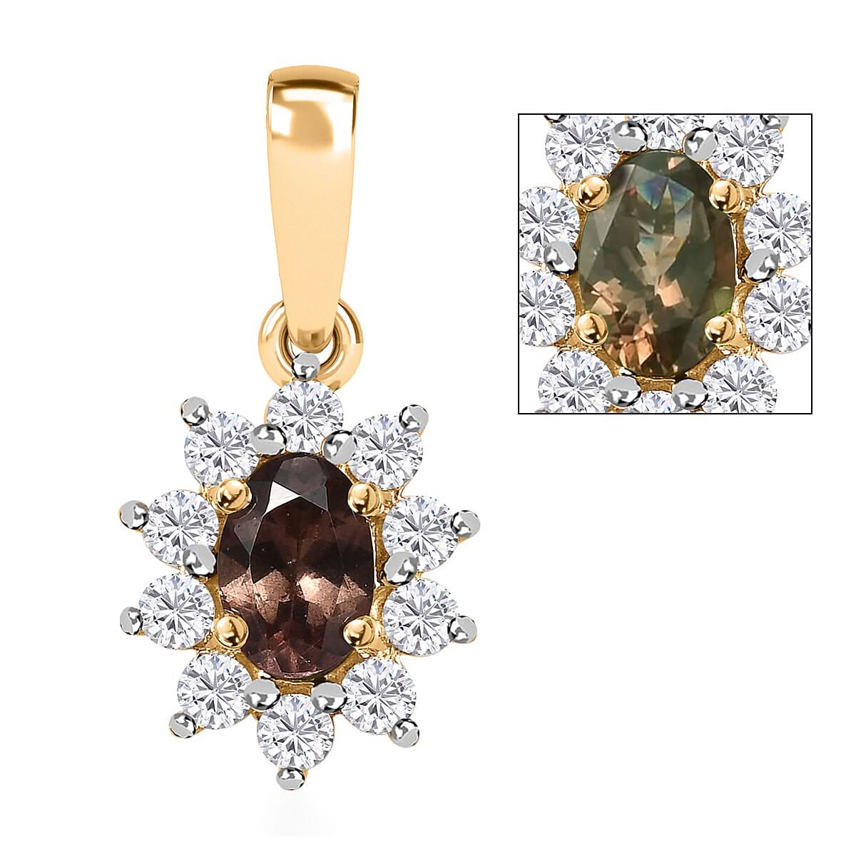 Luxoro 10K Yellow Gold Premium Bekily Color Change Garnet and Moissanite Sunburst Pendant 1.00 ctw