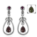 Bekily Color Change Garnet and Multi Gemstone Dangling Earrings in Platinum Over Sterling Silver 1.00 ctw - Sticky add to cart bar
