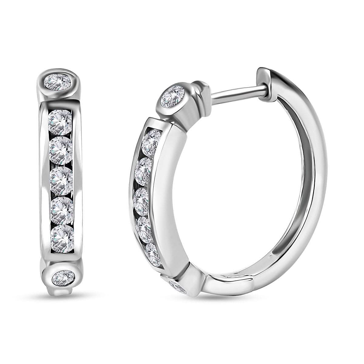 Moissanite Hoop Earrings in Platinum Over Sterling Silver 0.85 ctw