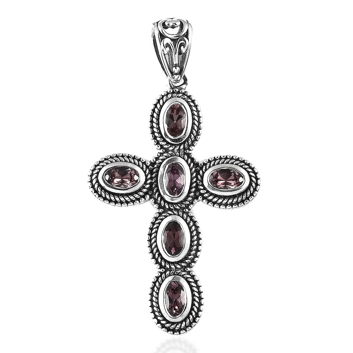 D'Joy Artisan Crafted Bekily Color Change Garnet Cross Pendant without Chain in Sterling Silver 1.75 ctw