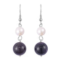 African Amethyst, White Freshwater Pearl Drop Earrings in Silvertone 25.00 ctw - Sticky add to cart bar